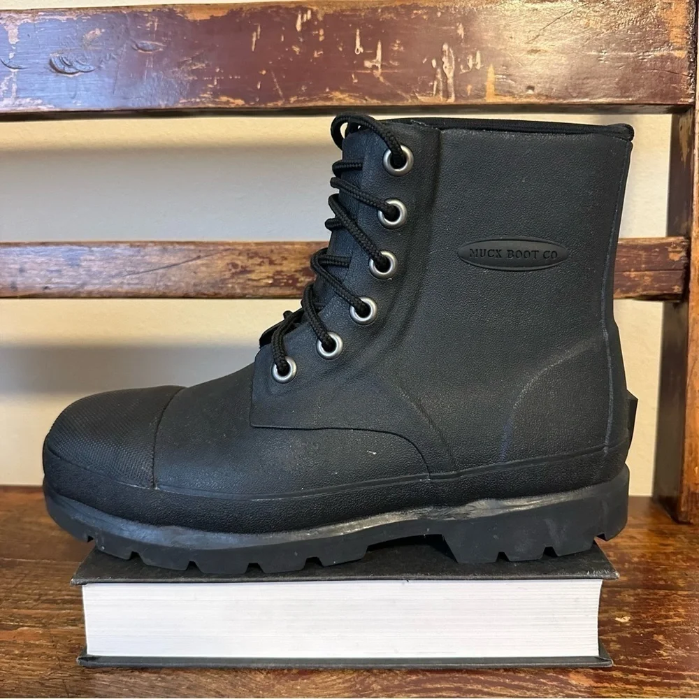 Muck Boot Co Black Steel Toe Lace Up Boots Rubber